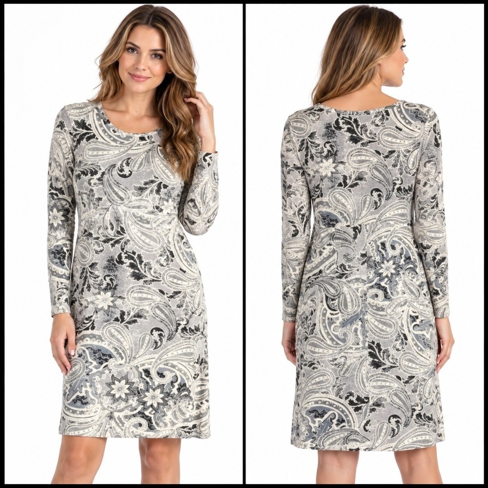 Aventura Long Sleeve Paisley Dress Organic Cotton L Large Super stretch spandex